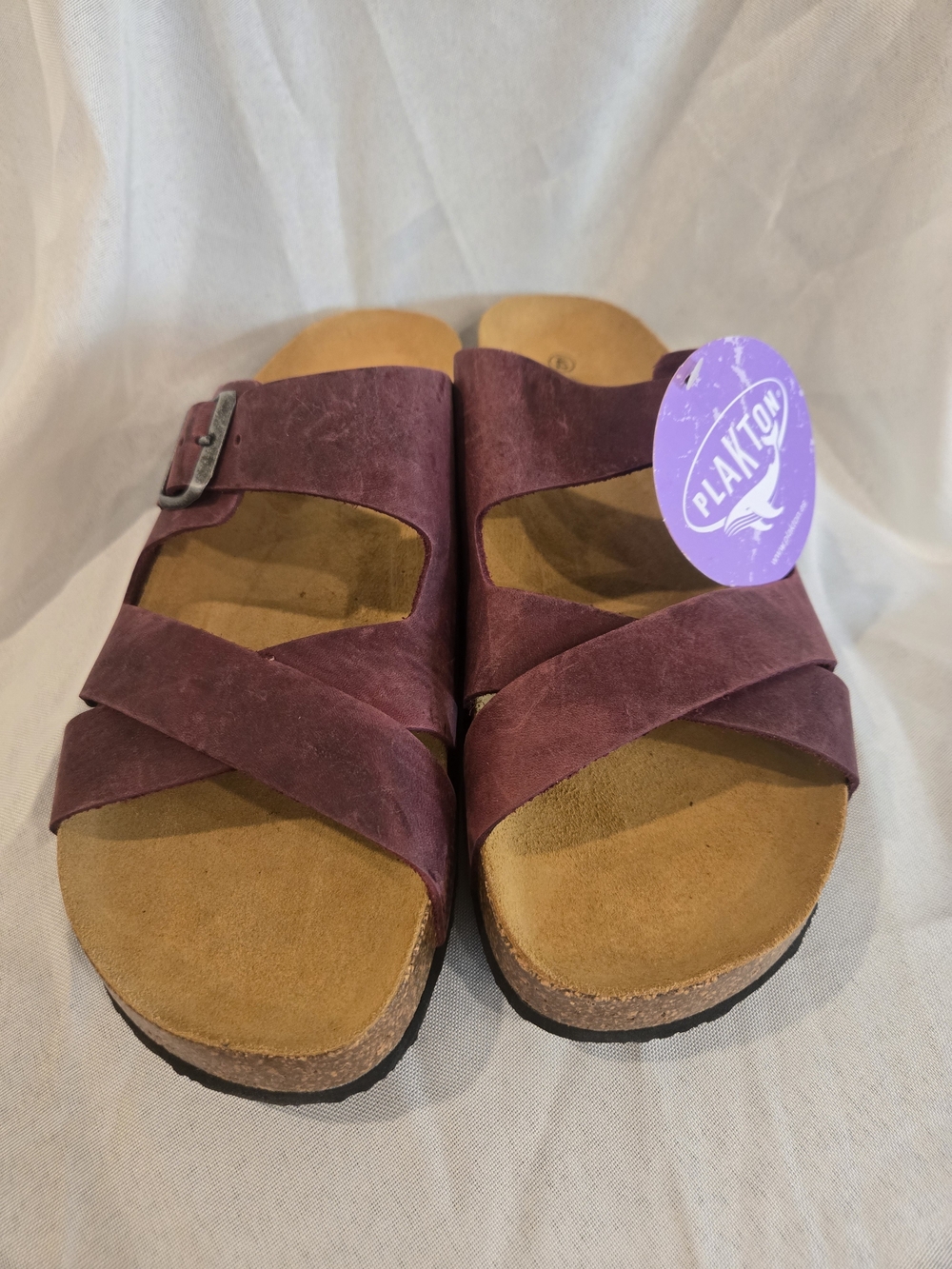 Plakton Women's Burgundy Suede Cross-Strap Sandals